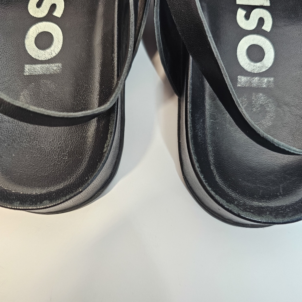 Gioseppo Beaded Haverhill Black open toe Strap Flat Leather Sandal Size 8 or 39 - Picture 9 of 12